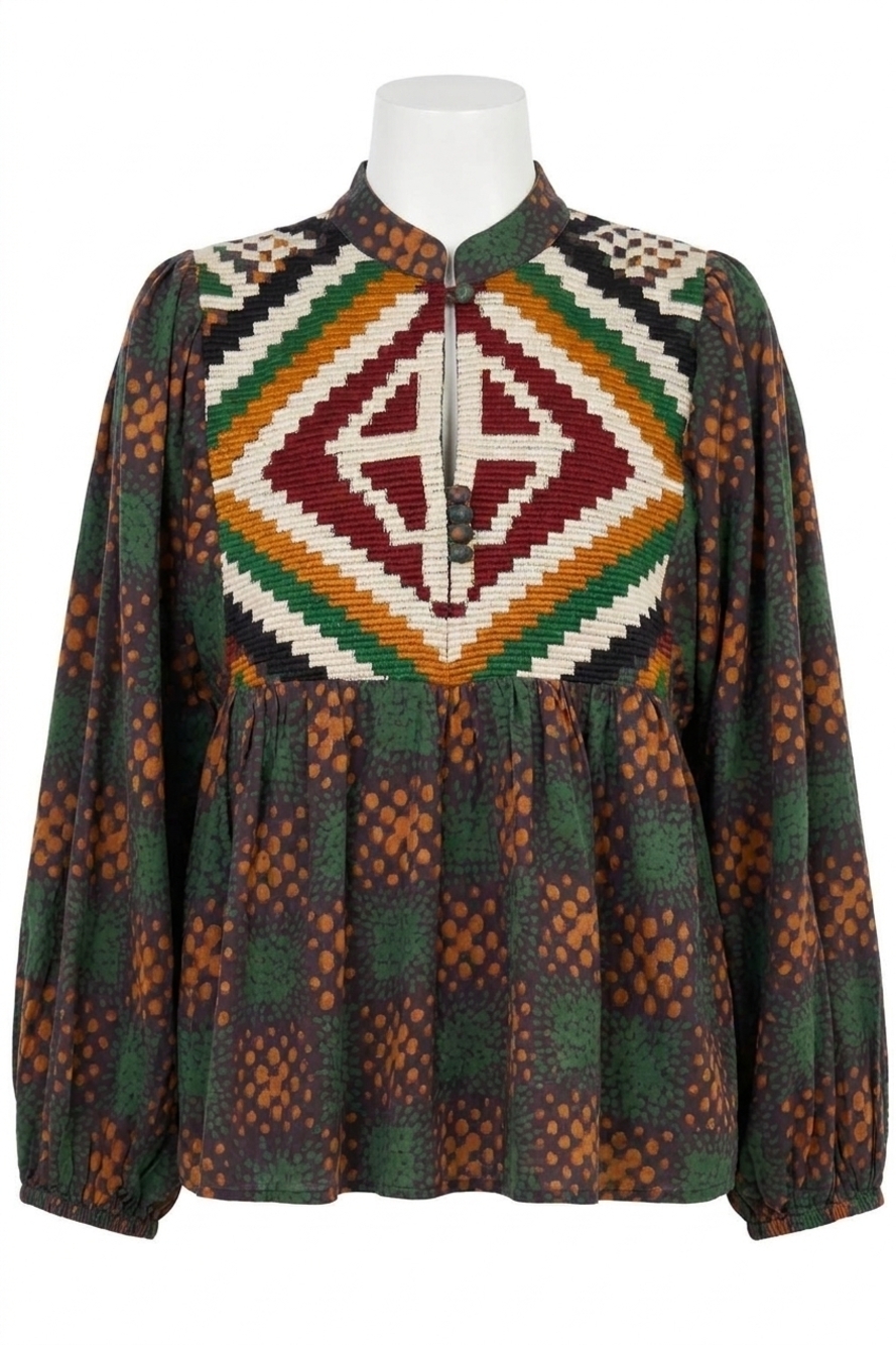 NEW OLIPHANT mandarin balloon top in green matrix